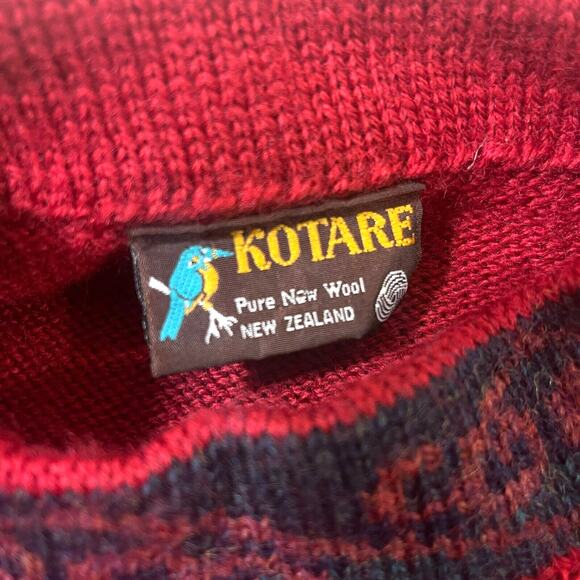 Kotare Pullover Sweater Womens Red Blue Ikat Knit Crew Neck Long Sleeve Holiday - Picture 3 of 7